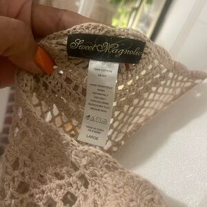 Sweet Magnolia Women's Beige Crochet Blouse